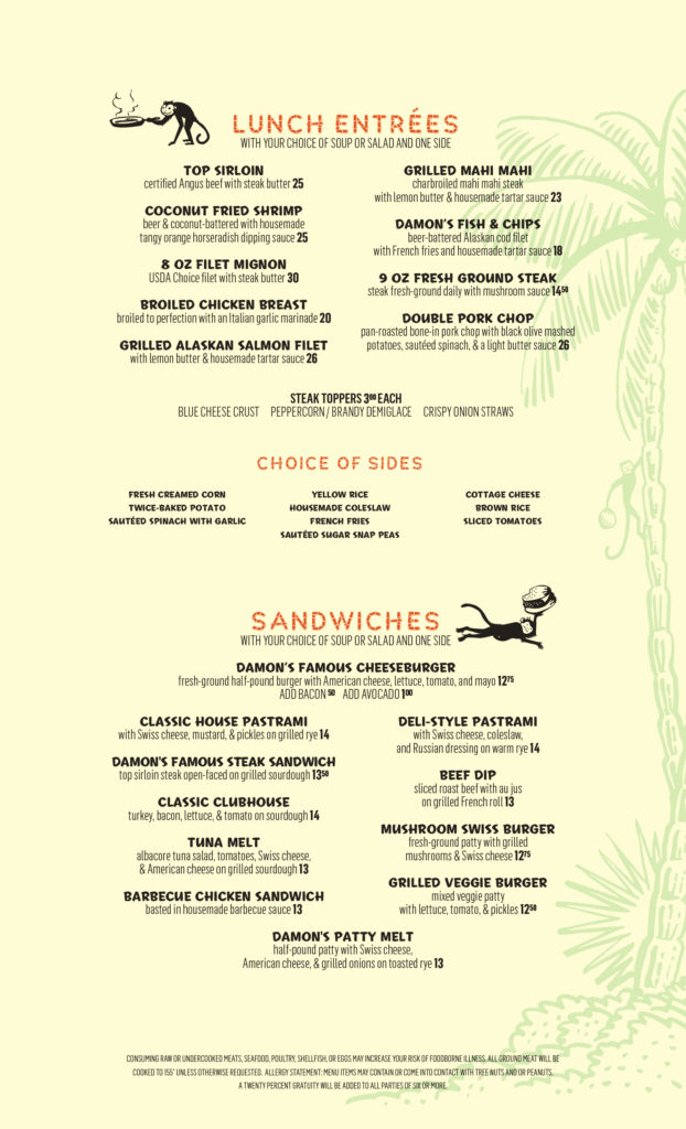Damon S Lunch Menu 2019 2 Damon S